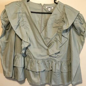 Express Green Wrap Ruffle peplum blouse  Shirt Size L